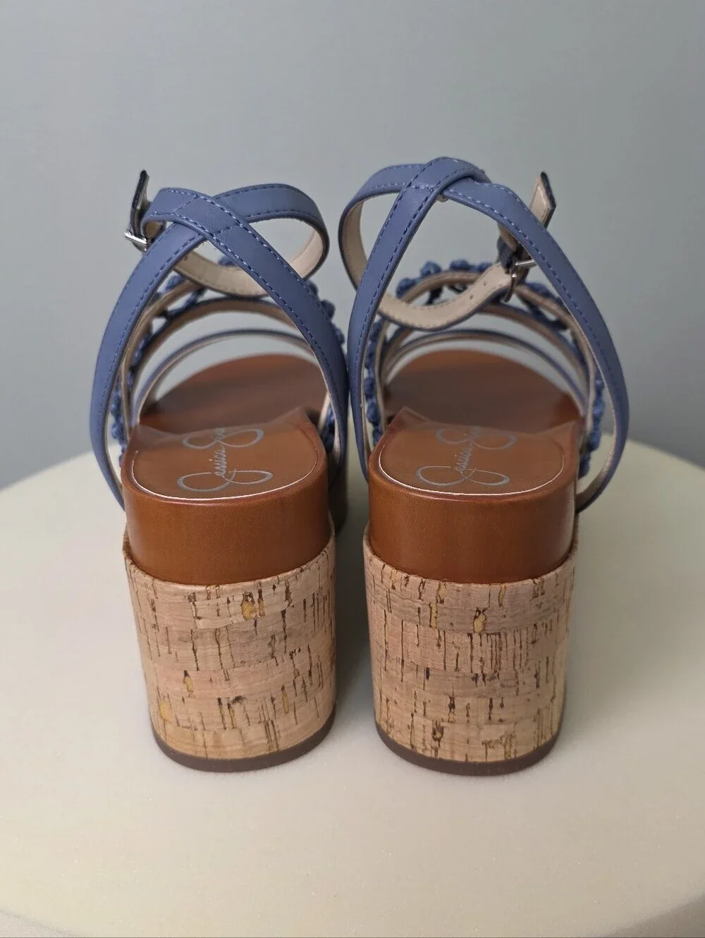 Jessica Simpson Callri Cork Platform Wedge Sandals Ash Blue NWT 7.5M Boho Chic